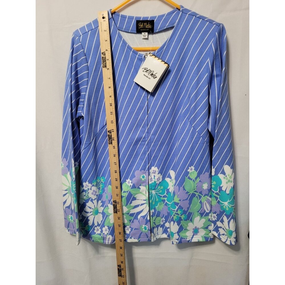 Bob Mackie Wearable Art Jacket Full Zip Size M Womens Blue Stripe Floral Vtg NWT - Picture 5 of 15